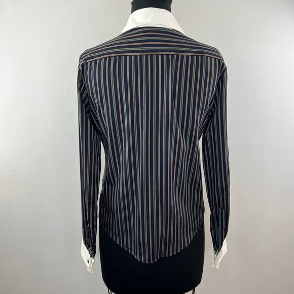 Vivienne Westwood Red Label Blue Striped Bib-Front Button-Up Long Sleeve Top L - Picture 6 of 9